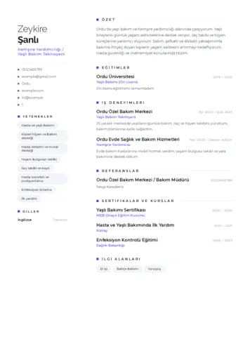 Hasta ve Yaşlı Bakım Elemanı Cv Örnekleri cv indir